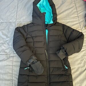 Girls All in Motion Black and Blue Puffer Jacket with Hood